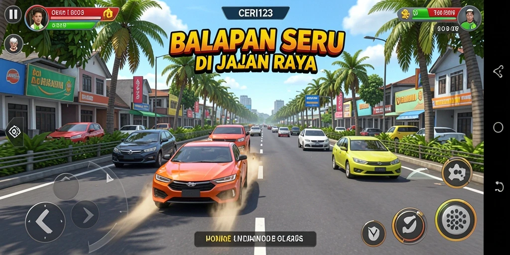 Screenshot gameplay CERI123 menunjukkan aksi balapan yang mendebarkan.
