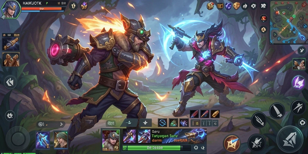 Tangkapan layar HAIKUOTK menampilkan aksi bertarung yang epik dalam game MOBA.