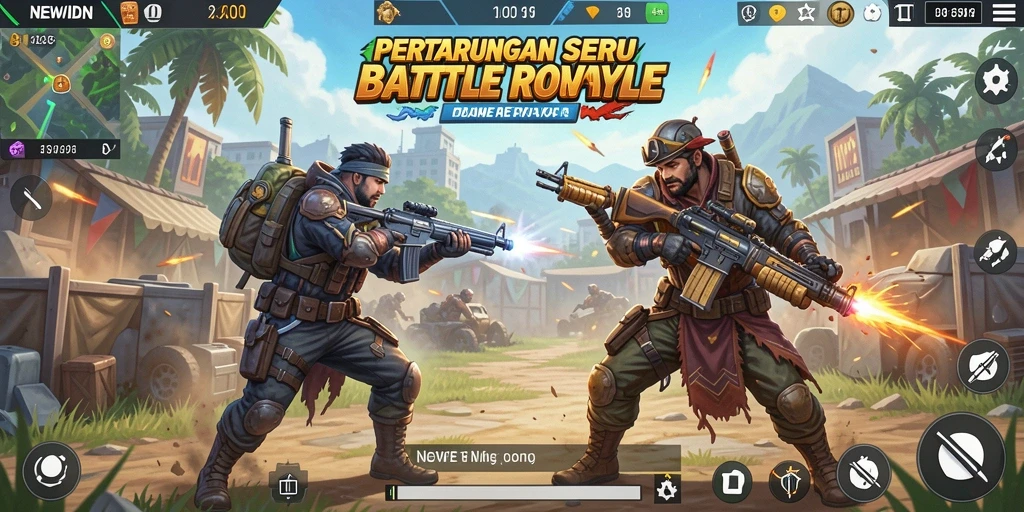 Screenshot gameplay menampilkan aksi seru dalam pertarungan Battle Royale.