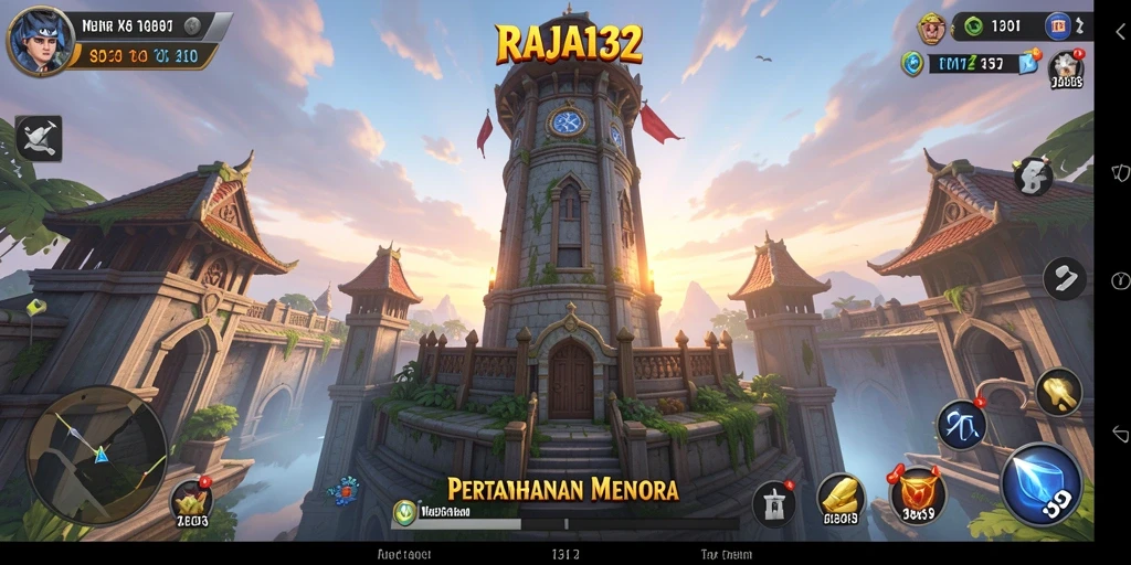 Tampilan gameplay epik dari RAJA132 dalam Tower Defense.