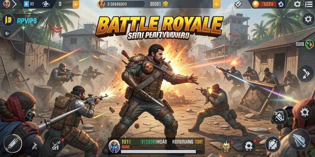 Screenshot RPVIP8 menampilkan aksi seru dalam Battle Royale.