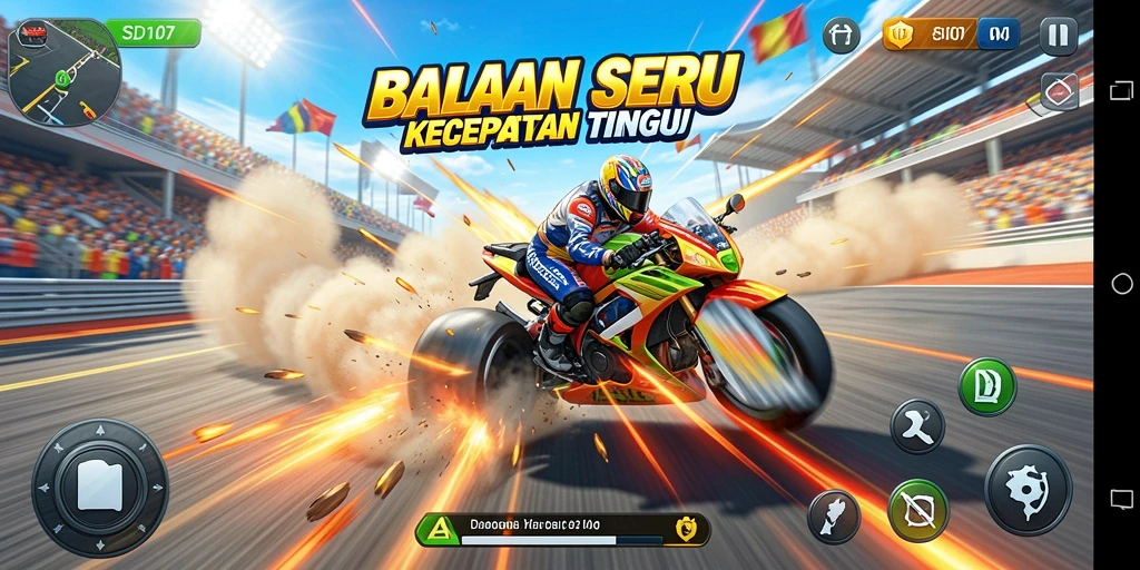 Gameplay seru SD107 dengan balapan cepat dan mobil beragam.