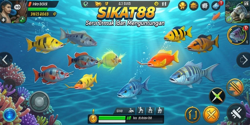 Tampilan gameplay SIKAT88 yang menarik dengan ikan berwarna-warni.